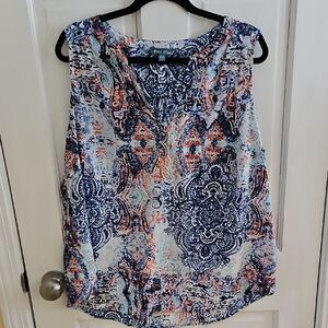 1xl Fleur Bleve Blue and Orange Sleeveless Blouse